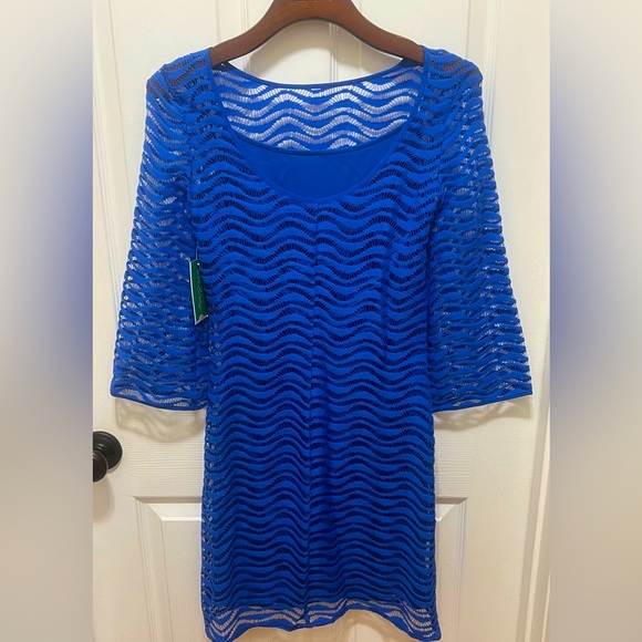 NWT Lilly Pulitzer TOPANGA Sapphire Blue Wavey Knit Lace Shift Dress - Picture 5 of 7